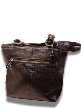 Coach Black Pebbled Leather Zip Top Shoulder Tote Silver Hardware